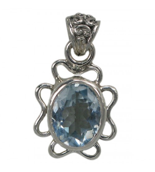 Oval Blue Topaz Pendant, Sterling Silver